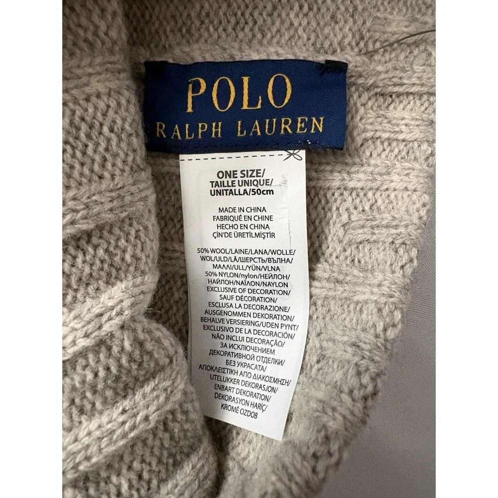 NEW MENS Polo Ralph Lauren Beanie Gray Heather Wool Blend Ribbed Cuff Beanie